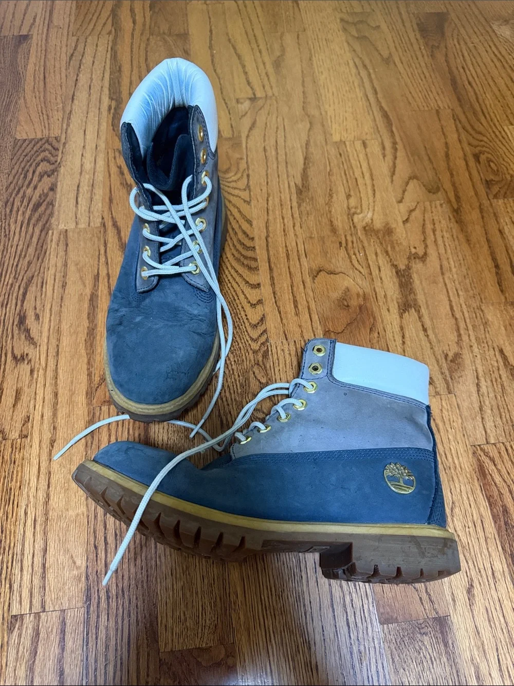 Timberland Men’s Two-Tone Blue and Light Gray Work Boots